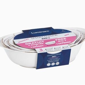 Luminarc Smart Cuisine White Glass Baking Serving Casserole Dishes Bowls